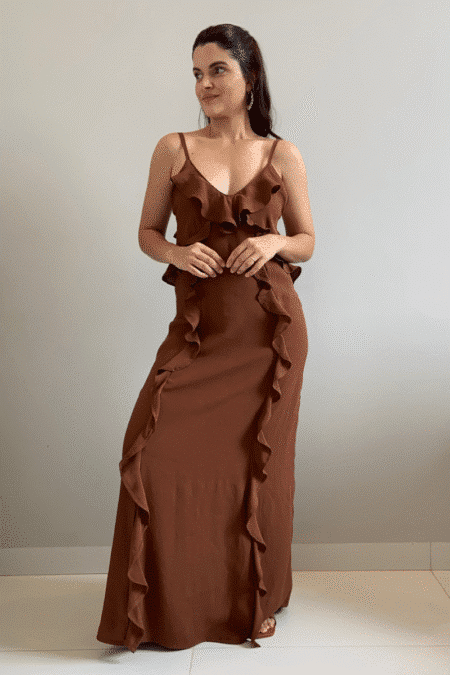 Molde vestido longo boho com babado - frente